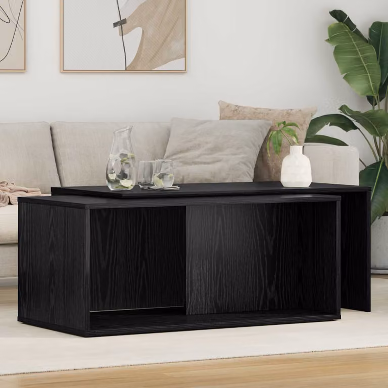 Set di 2 tavolini da caffè moderni vidaXL in rovere e nero, L/P/H: 90 x 48 x 40 cm