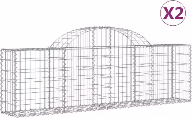 Set di 2 gabbioni ad arco per recinzione gabbia o muro di contenimento 200 x 30 x 60/80 cm ferro zincato argento 02_0041340