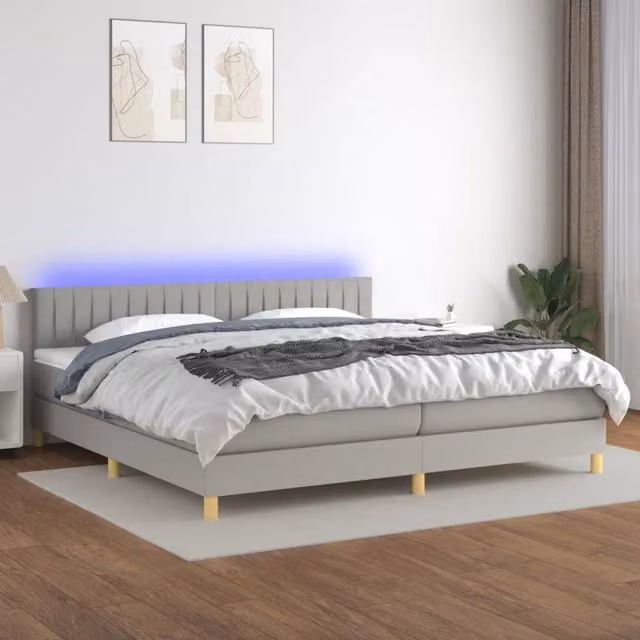 Letto a Molle con Illuminazione LED e Porta USB vidaXL in Tessuto Grigio e Bianco L/P: 200 x 200 cm