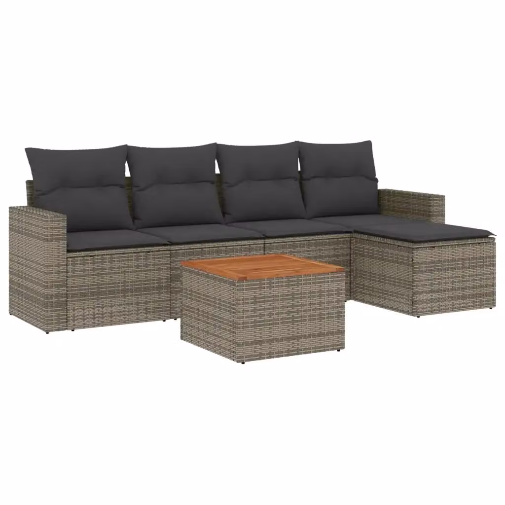 vidaXL Set Divano da Giardino a L in Polyrattan Grigio con 6 Pezzi e Cuscini Imbottiti – 2