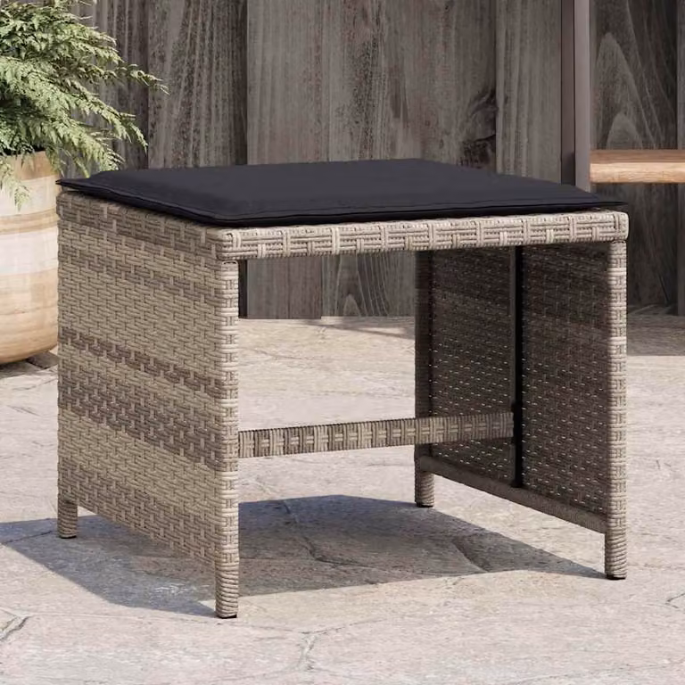 Set di 4 sgabelli da giardino vidaXL in polyrattan con cuscini grigio antracite L/P/H: 41 x 41 x 36 cm