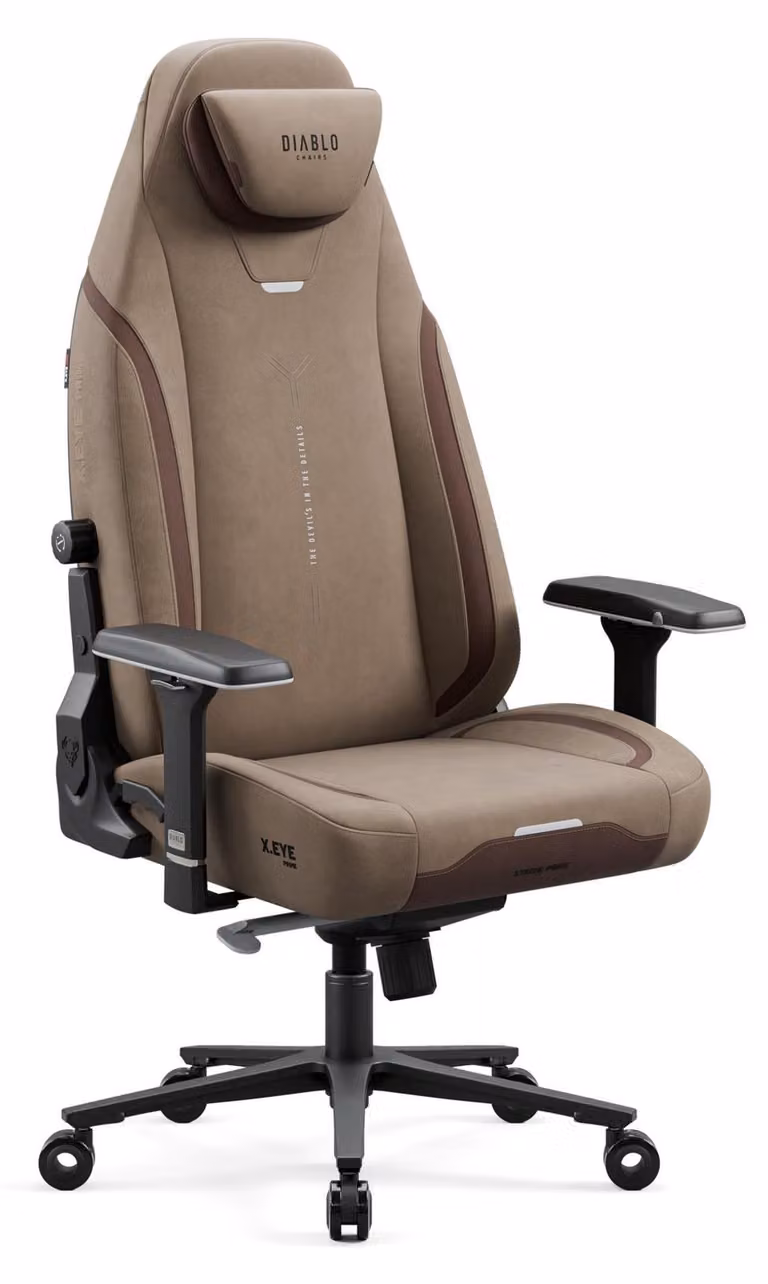Sedia da gaming Diablo X.Eye Prime con funzione di raffreddamento, sedia da ufficio/scrivania, portata massima 140 kg, dimensioni standard, colore grigio elefante