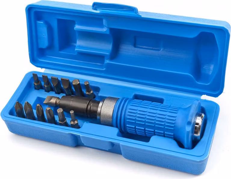 Set-kit di cacciavite professionale a impatto con 14 inserti, giravite a percussione, impugnatura a mano, attacco 1/2" Hbm