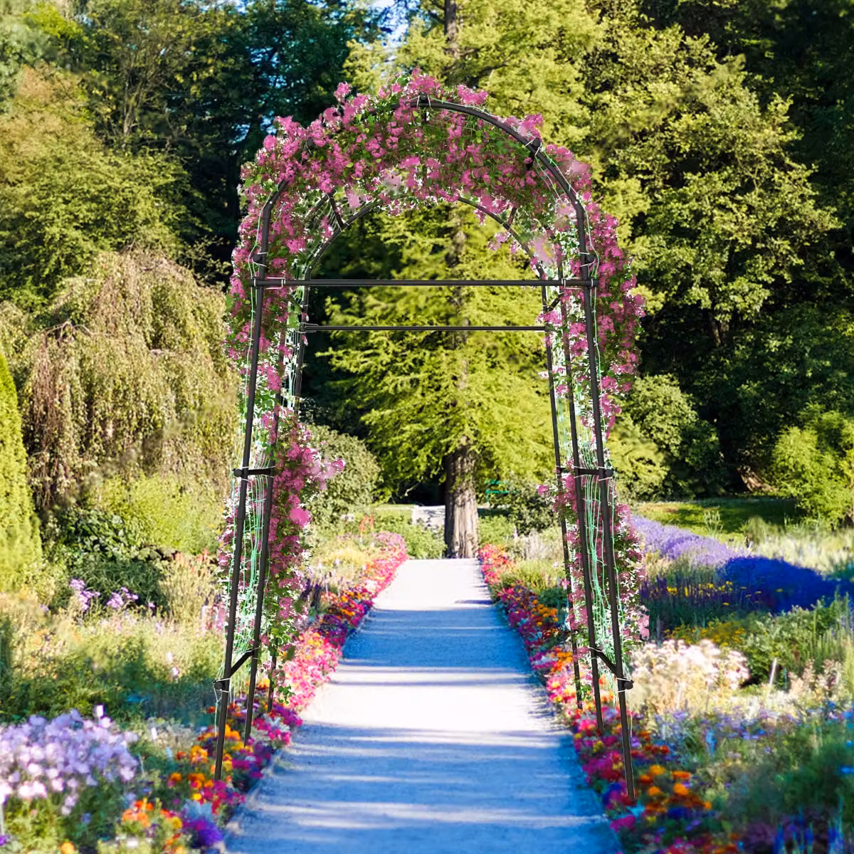 Traliccio ad arco Costway per piante rampicanti e verdure in metallo con rivestimento PE, Nero, Altezza: 230 cm