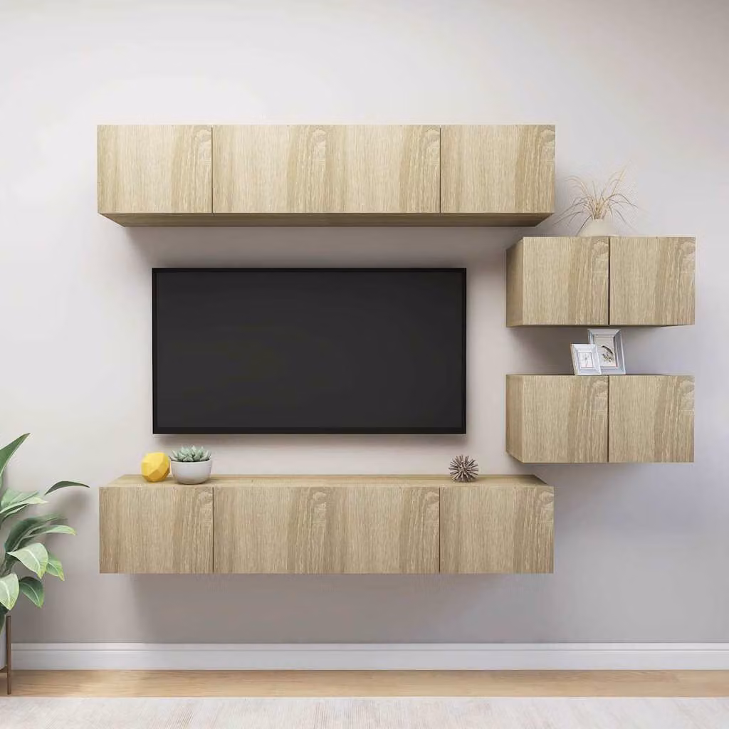 Set di mobili porta TV moderno vidaXL in legno multistrato e MDF, colore marrone, 6 pezzi
