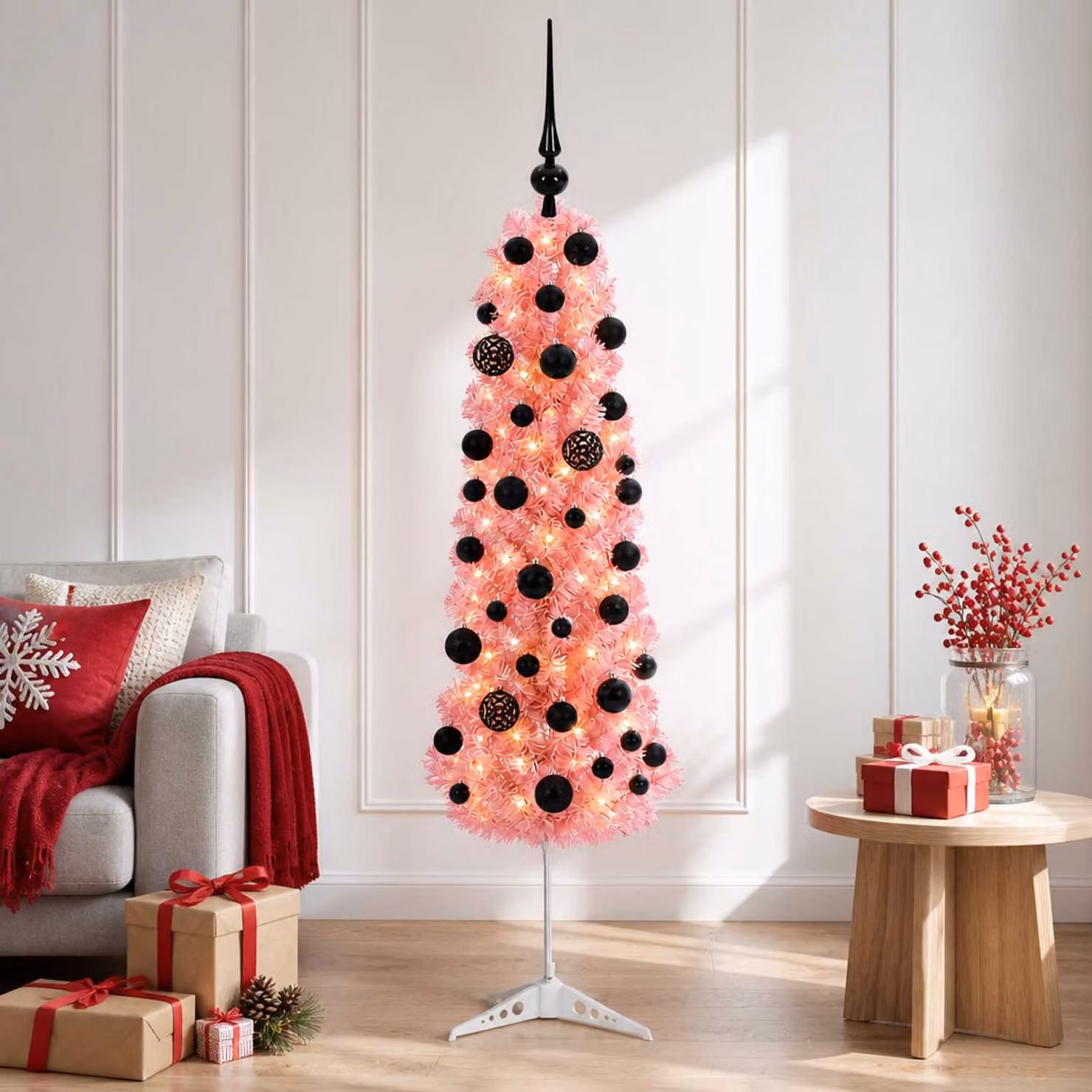 vidaXL Albero di Natale artificiale sottile con palline 120 cm 150 LED