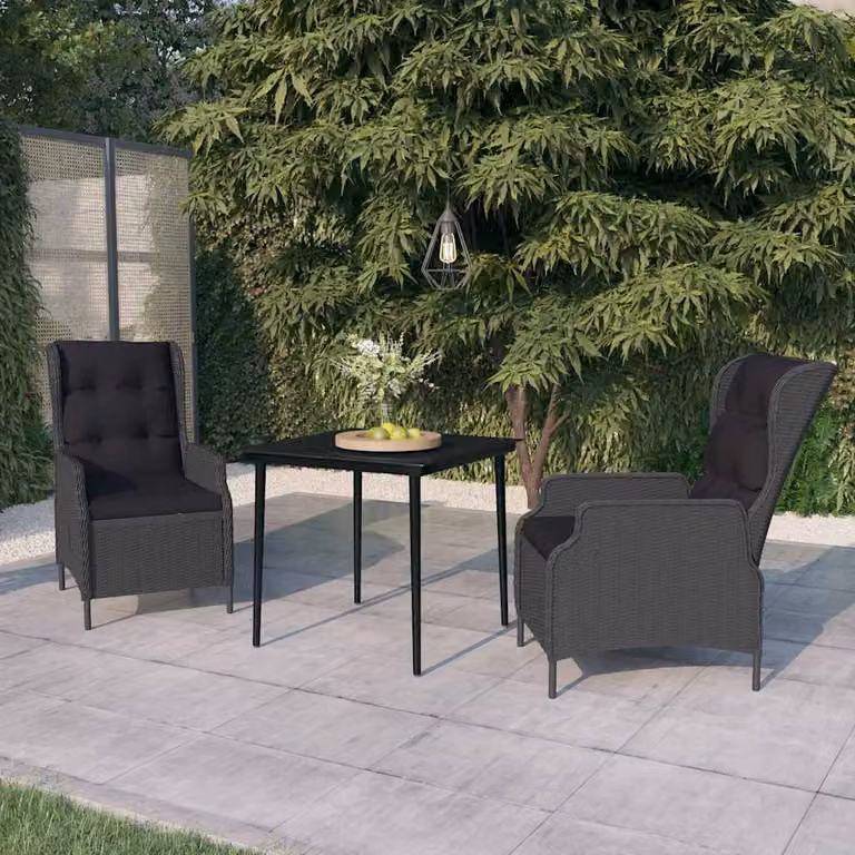Set da pranzo da giardino moderno vidaXL in acciaio verniciato antracite con piano in vetro, 3 pezzi