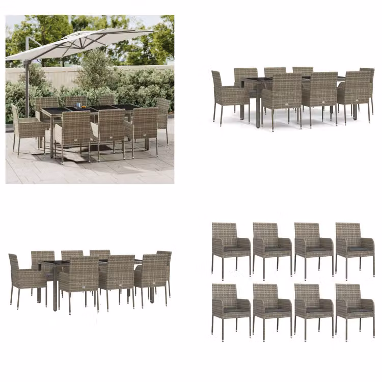 vidaXL Set da pranzo da giardino 9 pezzi con cuscini in poly rattan grigio - Set da pranzo da giardino - Set da pranzo da giardino - Set da pranzo da terrazza