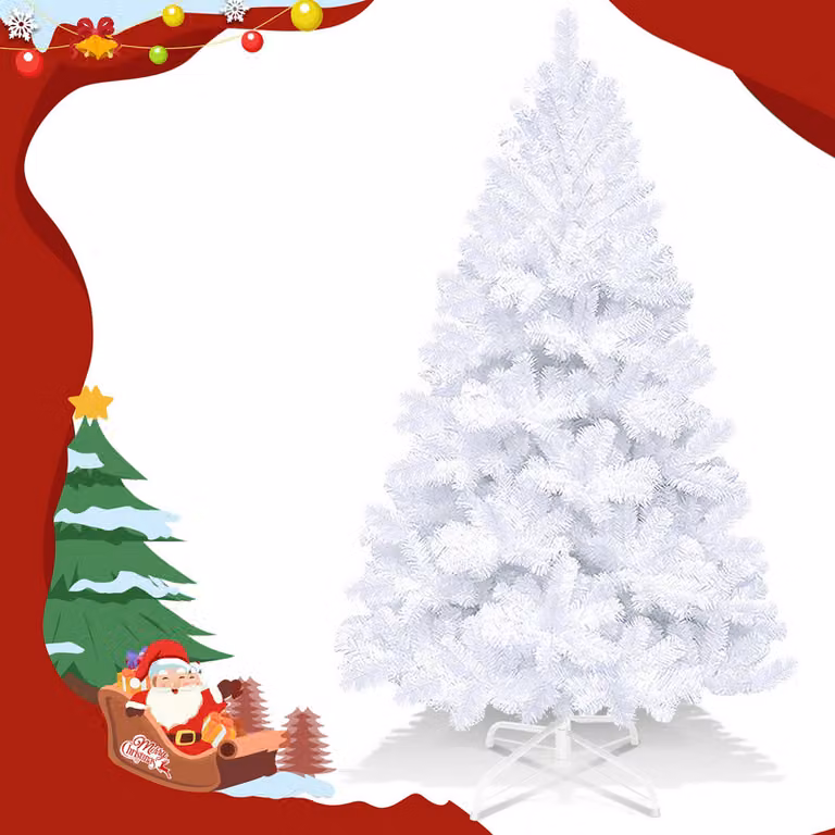 Jopassy Albero di Natale artificiale, abete con supporto, sistema pieghevole per albero di Natale artificiale, albero di Natale 500 punte aghi in PVC, bianco, 180cm