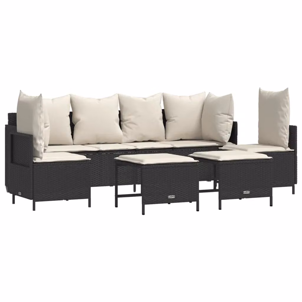 Set di Divani da Giardino vidaXL 5 Pezzi con Cuscini, Polyrattan e Struttura in Acciaio Verniciato a Polvere, Nero e Bianco – 2