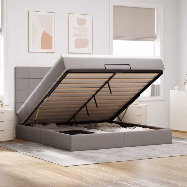Letto con contenitore a sollevamento vidaXL in tessuto con materasso e porte USB, L/P/H: 180 x 200 x 203 cm
