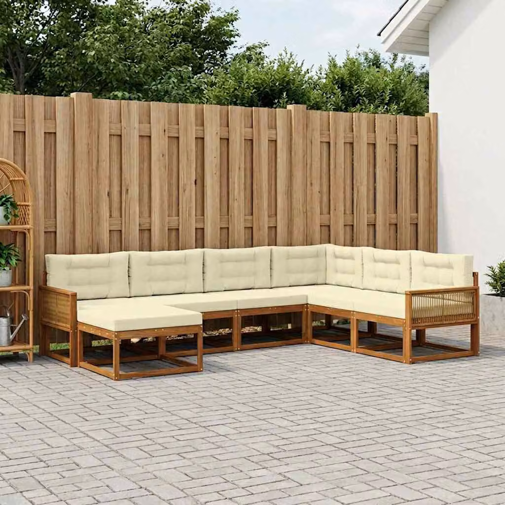 Set di divani da esterno vidaXL 8 pz in legno di acacia con cuscini, forma a L, colore marrone e beige