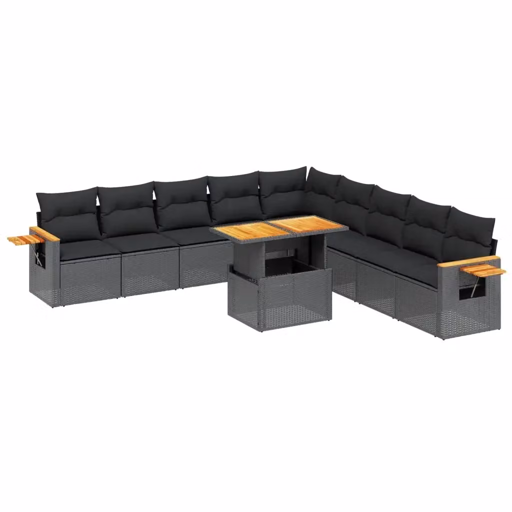 Set di Divani da Giardino Moderno VIDAXL in Polyrattan Nero con Cuscini, 11 Pezzi – 2