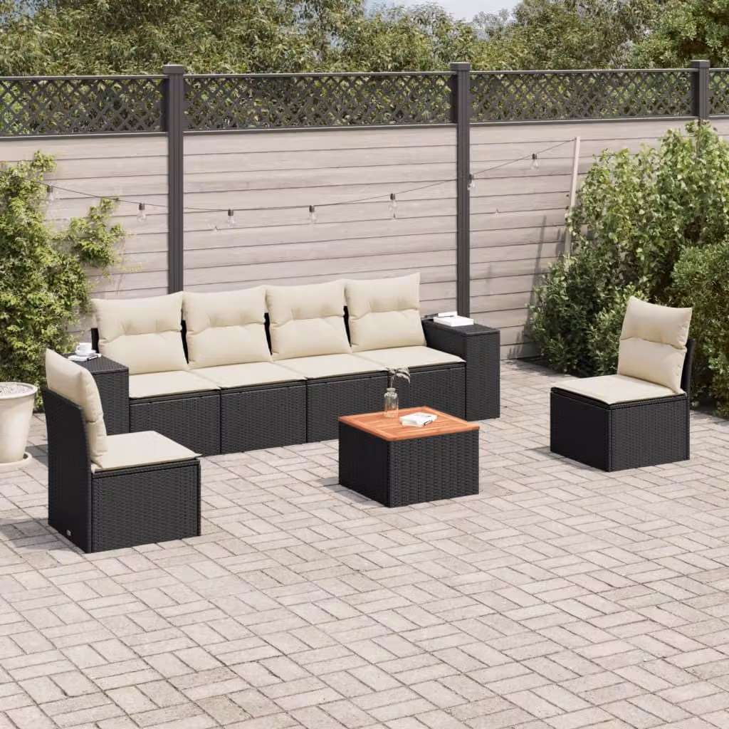 Maison Exclusive - Set Divani da Giardino con Cuscini 7pz Nero Polyrattan