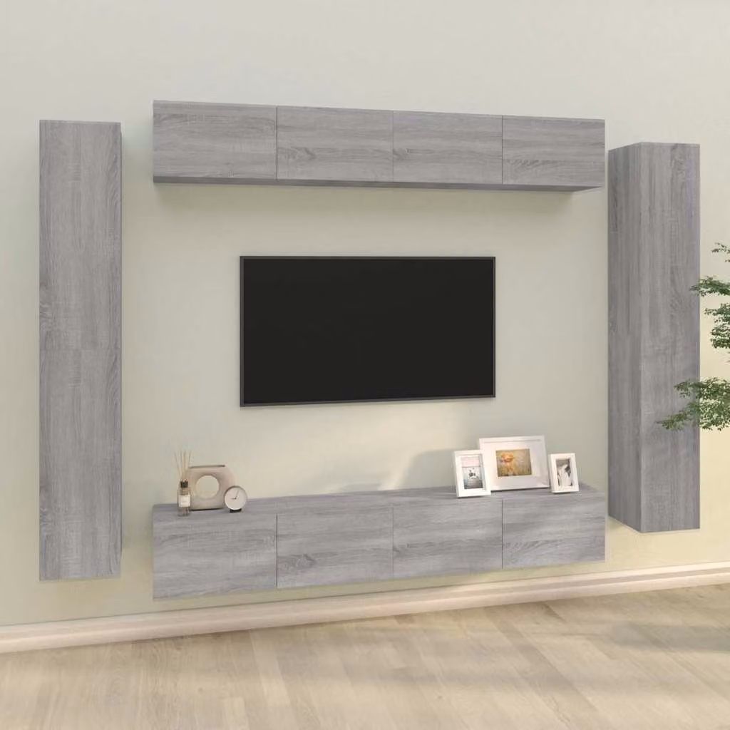 Set di mobili porta TV da 8 pezzi vidaXL in legno multistrato color grigio sonoma per il tuo soggiorno – 1