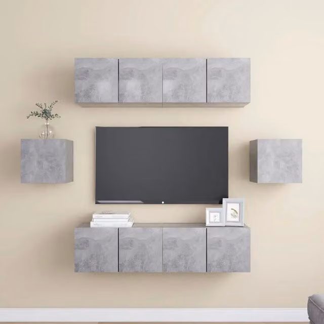 Set di Mobili Porta TV 6 pz-Credenza per TV Grigio Cemento in Legno Multistrato 837056