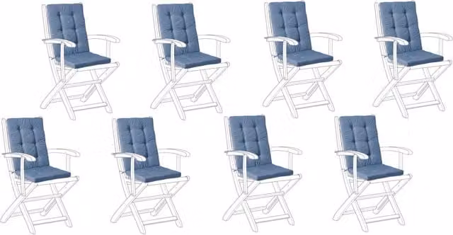 Set di 8 cuscini da esterno in poliestere blu trapuntato, spessi, per sedie da giardino, con lacci, resistenti ai raggi UV e all'acqua