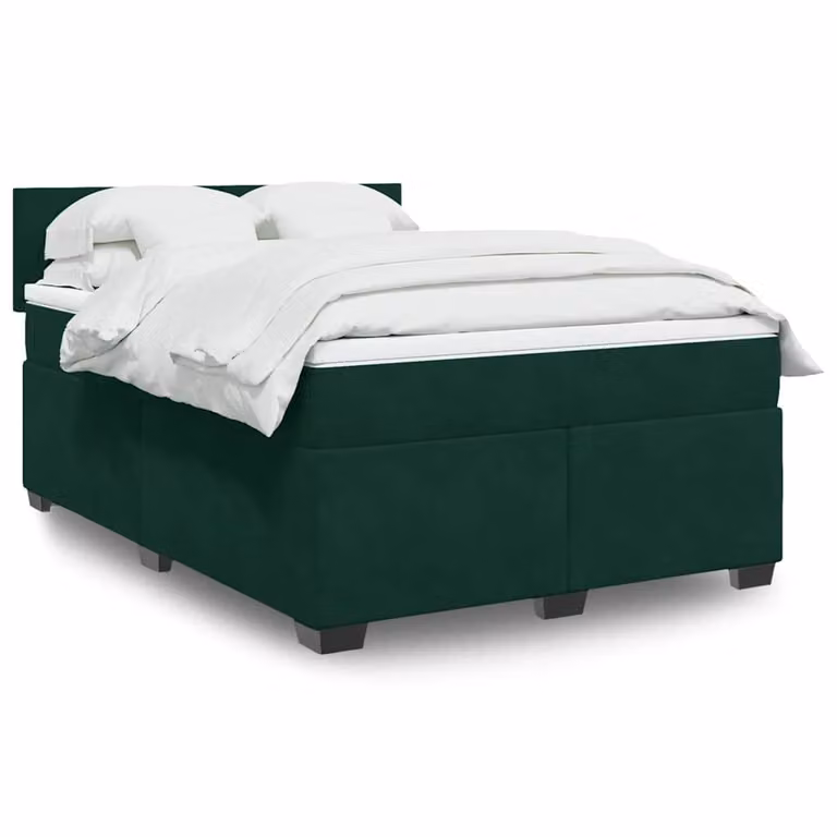 vidaXL Giroletto a Molle con Materasso Ibrido in Velluto Verde e Bianco L/P: 160 x 200 cm