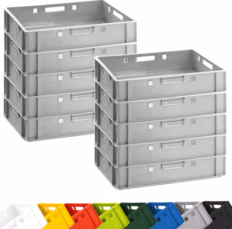 BURI - Cassa per carne E1, 10 pezzi - Cassa da magazzino 60x40x12,5 cm - Cassa da macelleria Eurobox proveniente dalla Germania - Adatta al contatto con gli alimenti, robusta, impilabile