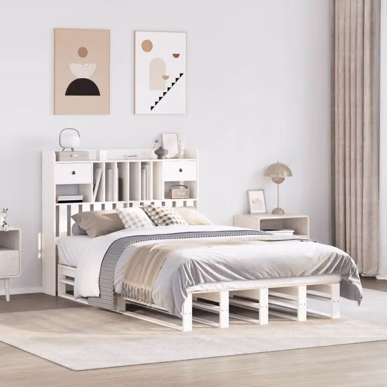 vidaXL Letto con Libreria in Legno di Pino Bianco per Adulti