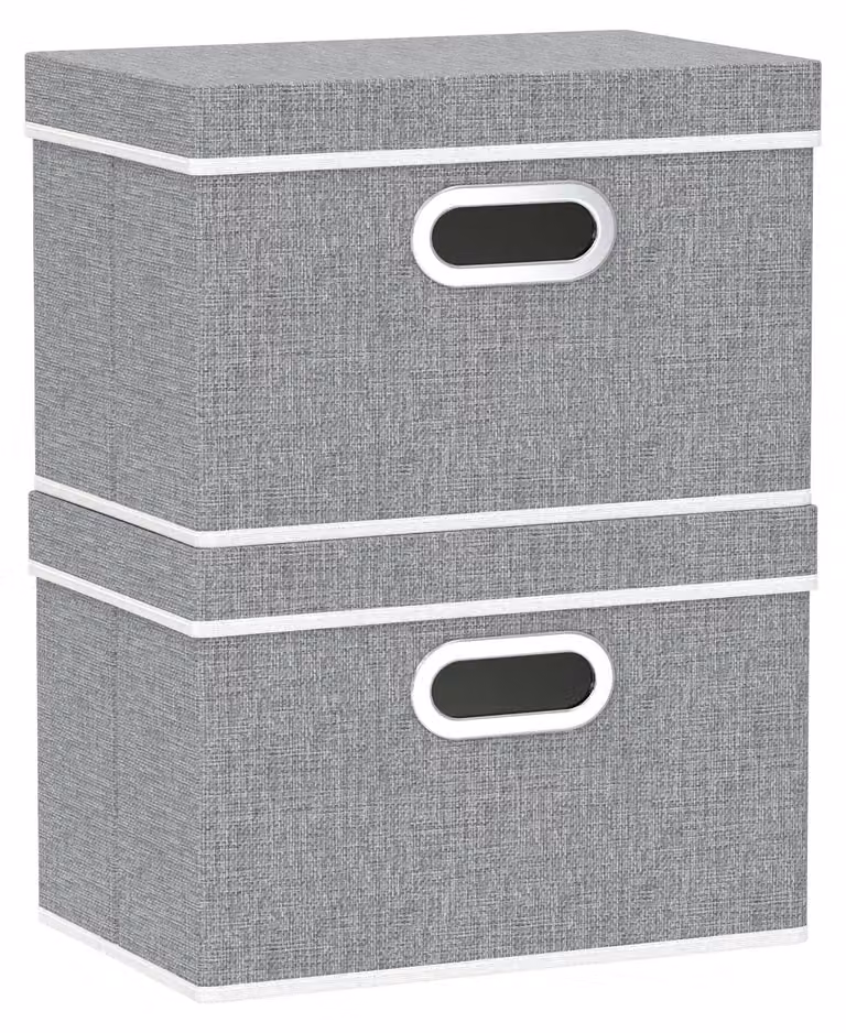 Scatole contenitore con coperchio, set da 2, pieghevoli, in tessuto, dimensioni 38x25x25 cm, ideali per la camera da letto