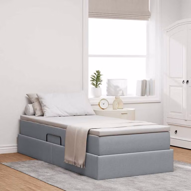 Letto con contenitore e materasso ibrido vidaXL Grigio chiaro L 100 x P 200 cm