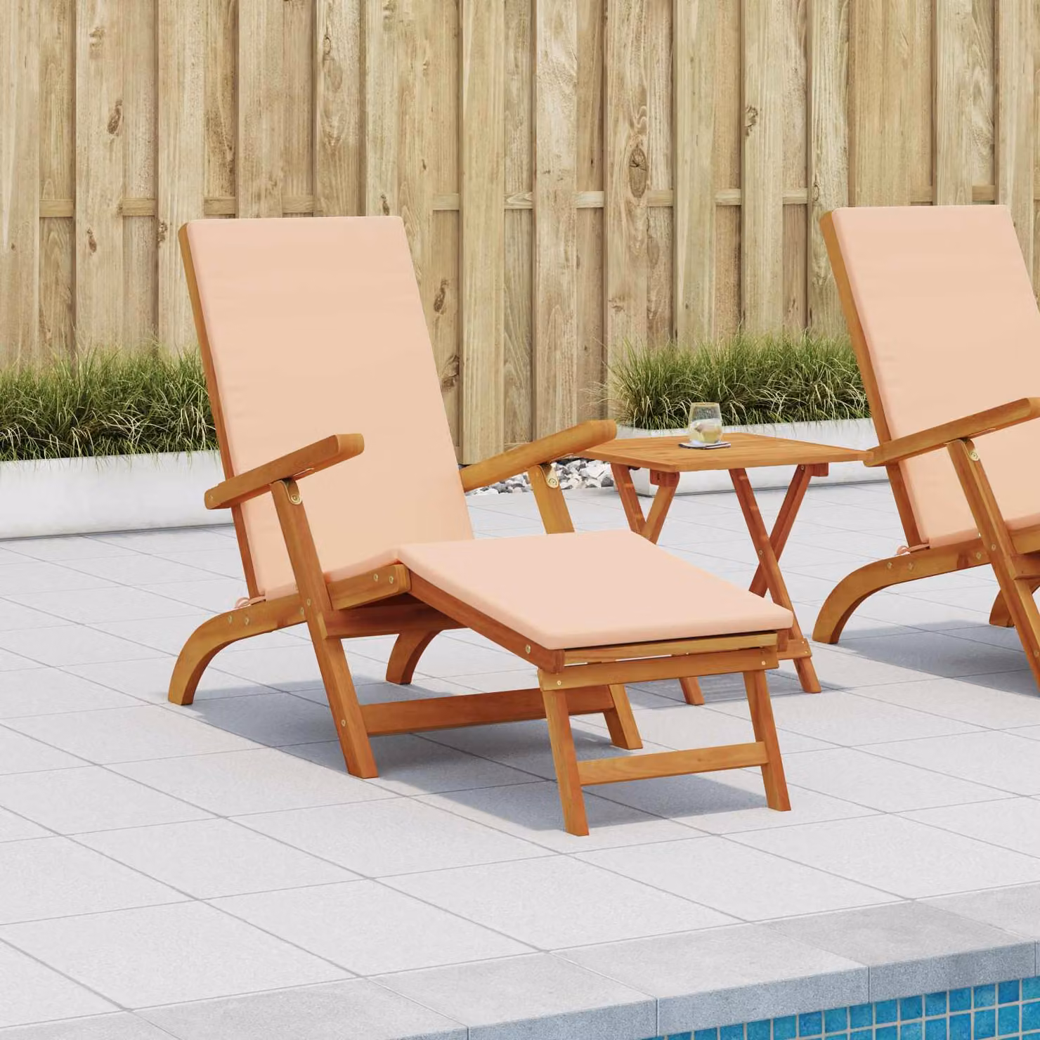 Set di 2 lettini prendisole vidaXL reclinabili e pieghevoli in legno di acacia beige e marrone