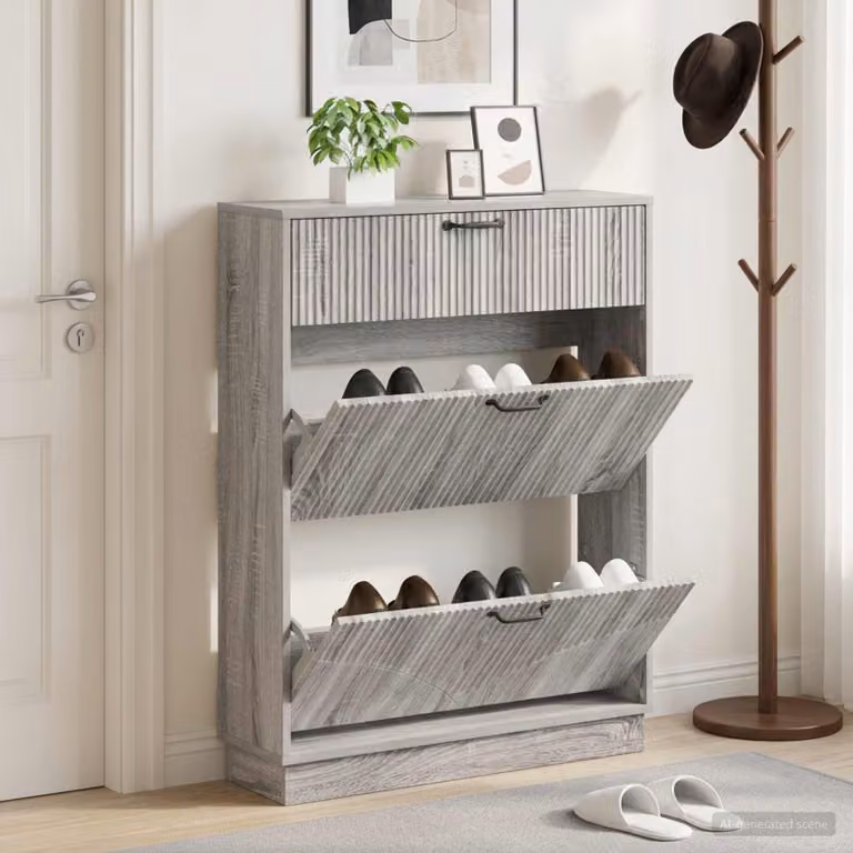 Mobile porta scarpe vidaXL HOORN moderno in legno e metallo, L/P/H: 78 x 24 x 100 cm, grigio e nero