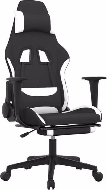 Sedia da Gaming DESIGN IN con Poggiatesta e Ruote, Tessuto Nero e Bianco, Regolabile e Girevole 360° – 1