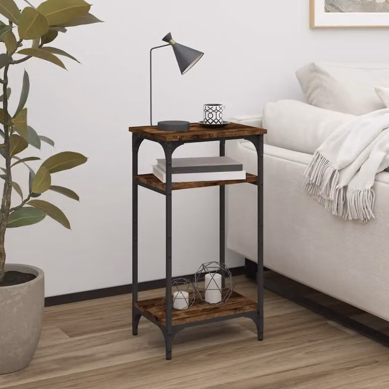 Tavolino da soggiorno vidaXL in legno e metallo color rovere fumo, L/P/H: 40 x 30 x 75 cm