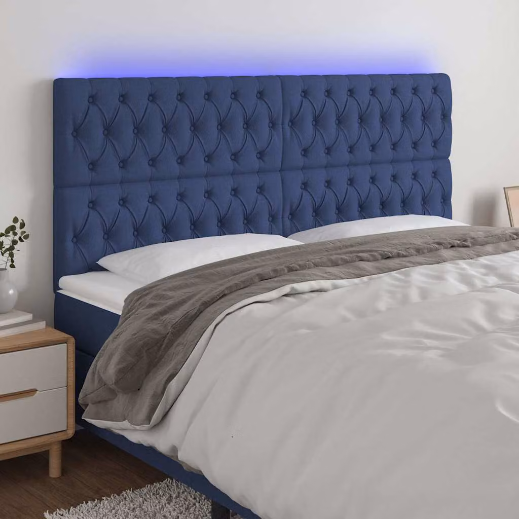 Testiera con LED e porta di ricarica USB vidaXL in tessuto blu, L 180 x P 7 x H 118/128 cm – 1