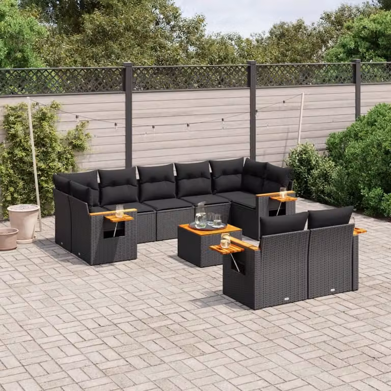 Maison Exclusive - Set Divani da Giardino 10pz con Cuscini in Polyrattan Nero