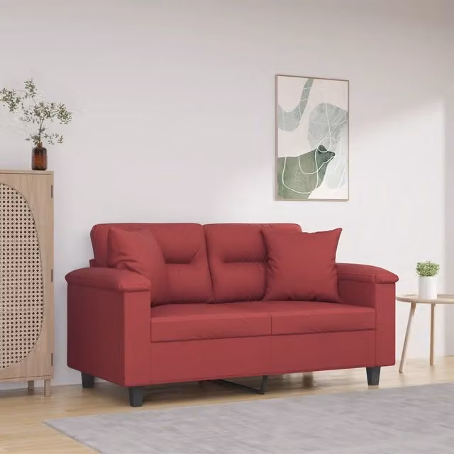 Divano a 2 posti moderno vidaXL in similpelle rosso con cuscini e struttura in metallo L: 150 cm, P: 80 cm, H: 77 cm