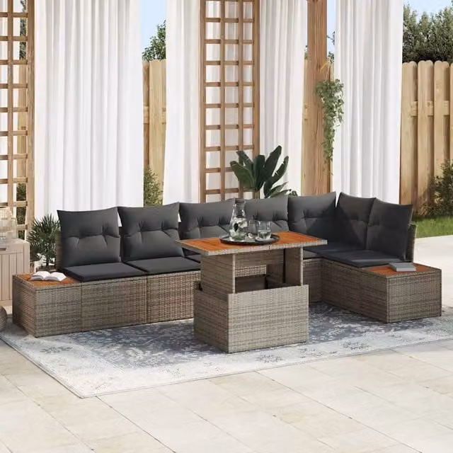 Set Divano da Giardino 7 pz Grigio polyrattan 3350076