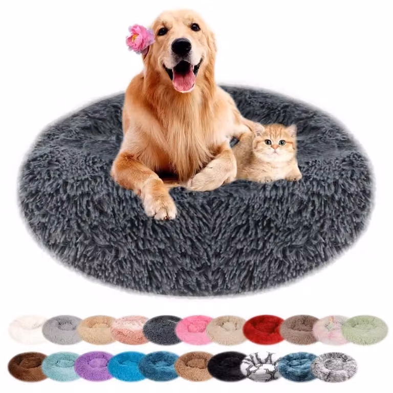 Cuccia per cani, forma rotonda, in peluche, lavabile, color grigio scuro, diametro 90 cm