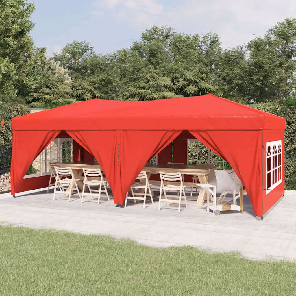 vidaXL Tenda per Feste Pieghevole con Pareti Laterali con Finestre Rosso 3x6 m – 1