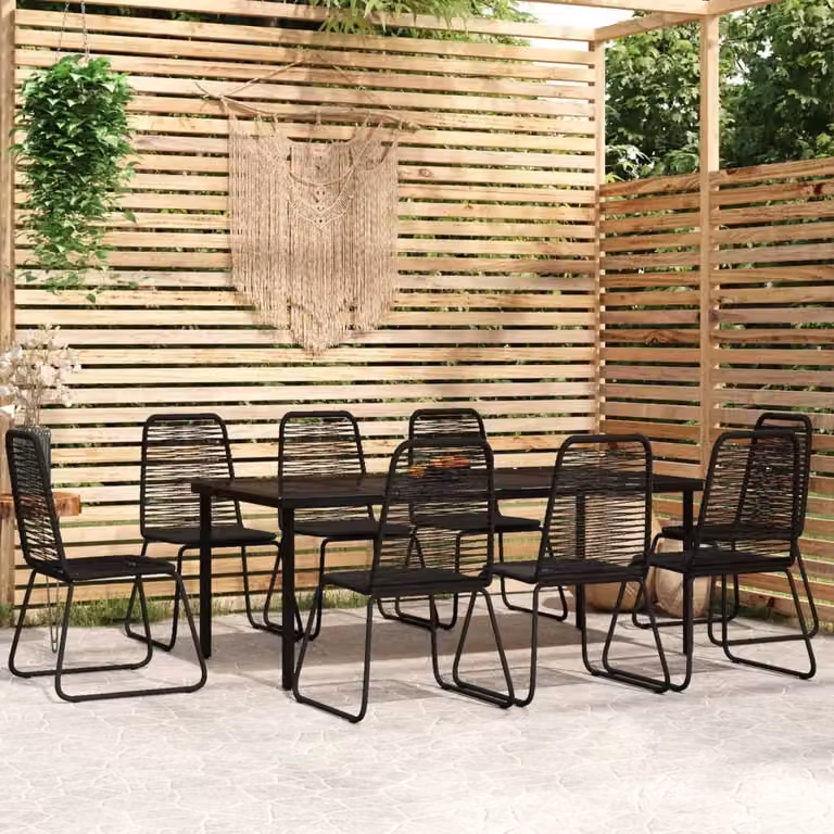 The Living Store 9 pezzi. Set da pranzo da giardino Nero