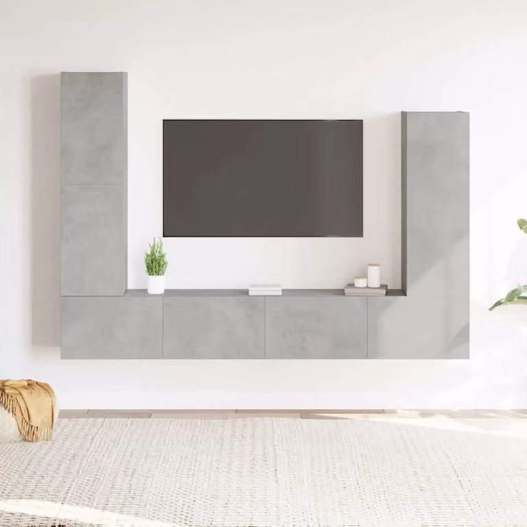 Set di 4 mobili porta TV vidaXL in legno e MDF, design moderno a parete, colore grigio opaco