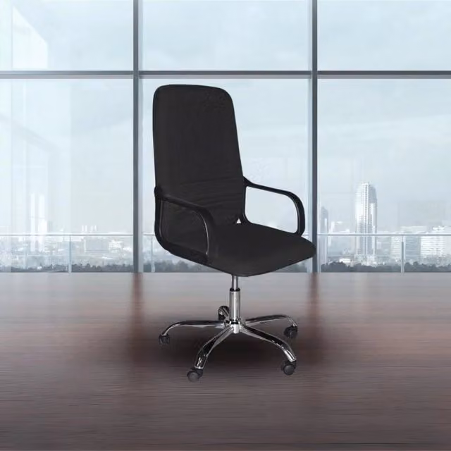 Poltrona da ufficio ergonomica Effezeta Italia CR106H in tessuto nero con braccioli e base in metallo