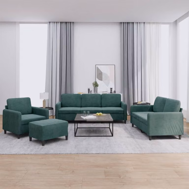Set di divani vidaXL 4 pezzi in velluto verde con pouf e cuscini per soggiorno moderno