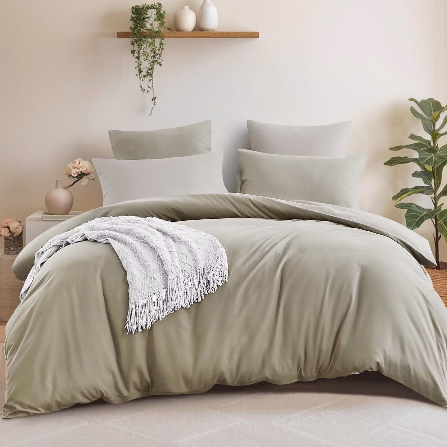 Set di lenzuola con copripiumino reversibile e 2 federe, dimensioni 220x240 cm, color taupe/beige
