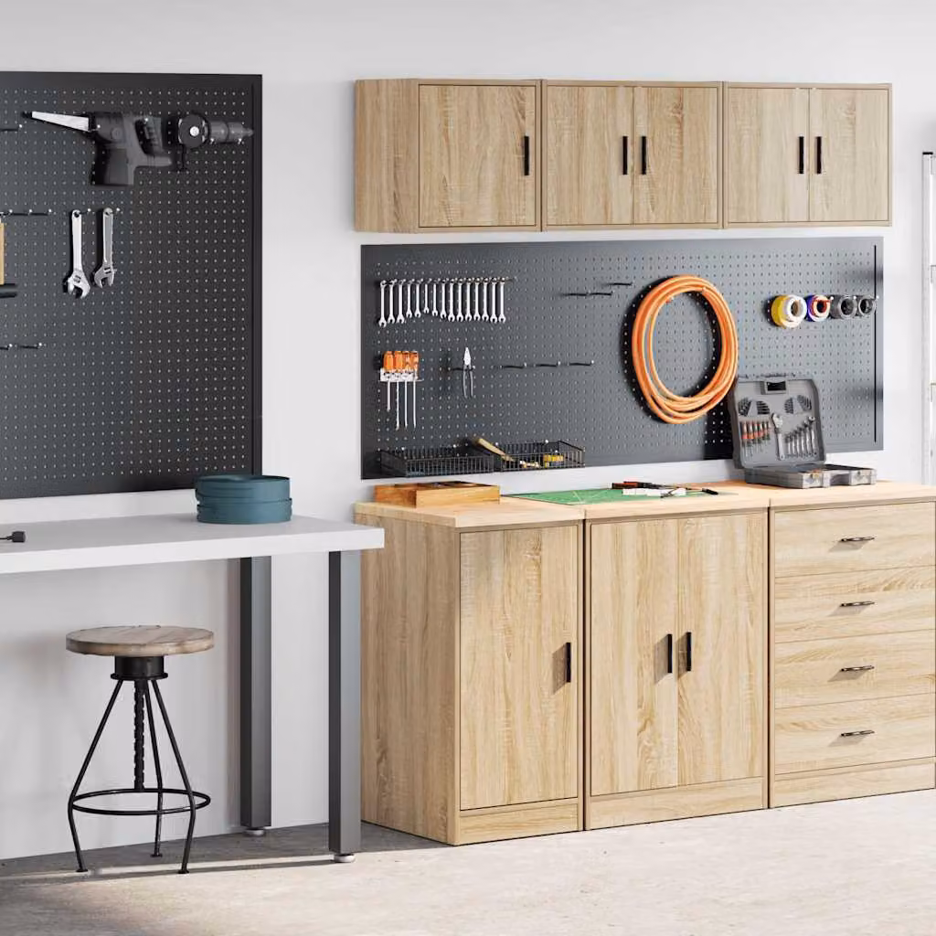 Set di 2 armadi da garage vidaXL in legno multistrato color rovere sonoma con ante a battente e ripiani interni