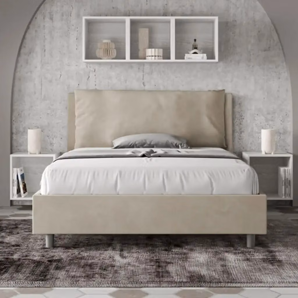 Letto matrimoniale francese Antea Large Ityhome con rete imbottita in microfibra colore sabbia L/P/H: 140 x 210 x 110 cm – 2