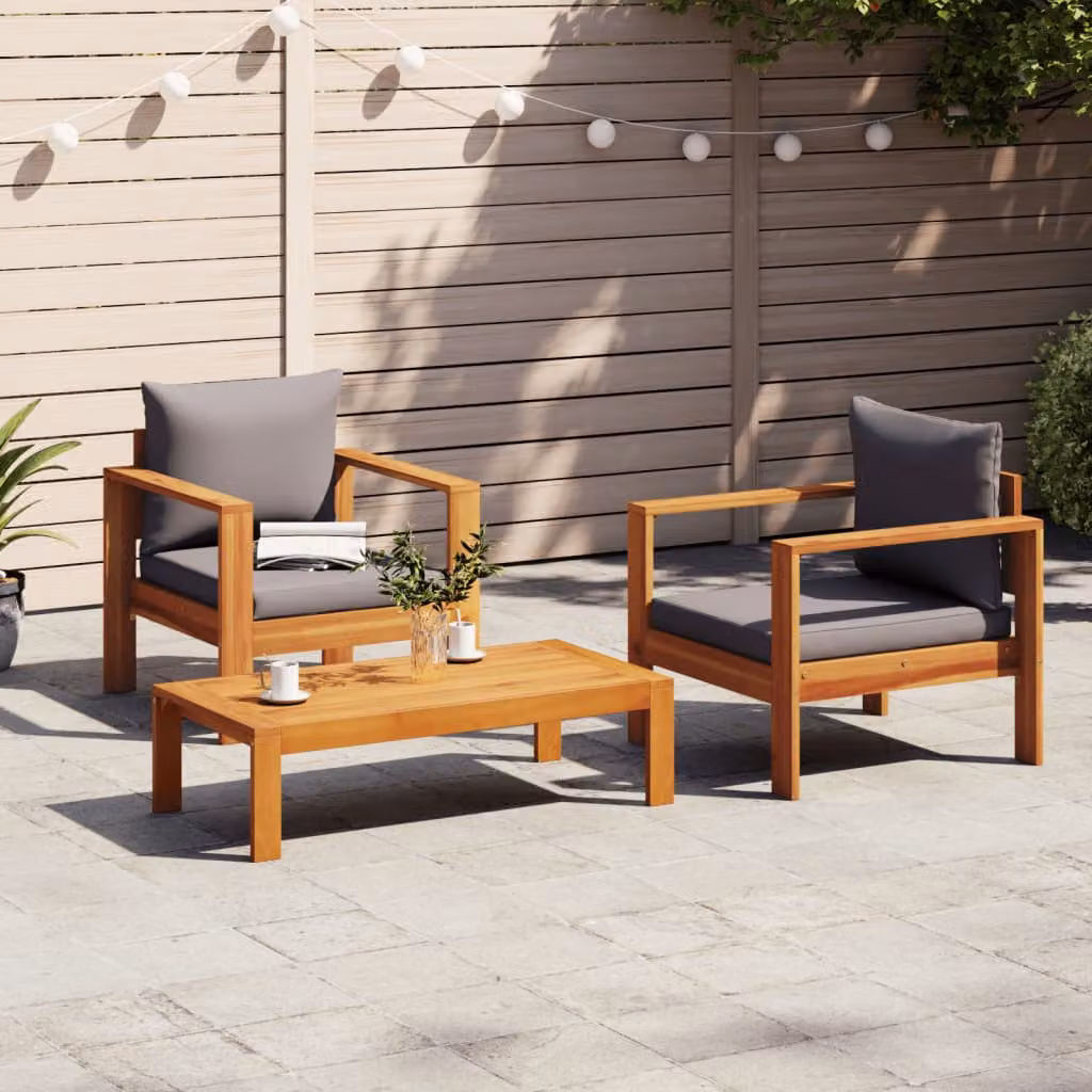 Set Divano da Giardino 3pz vidaXL in Legno di Acacia con Cuscini Grigi – 1