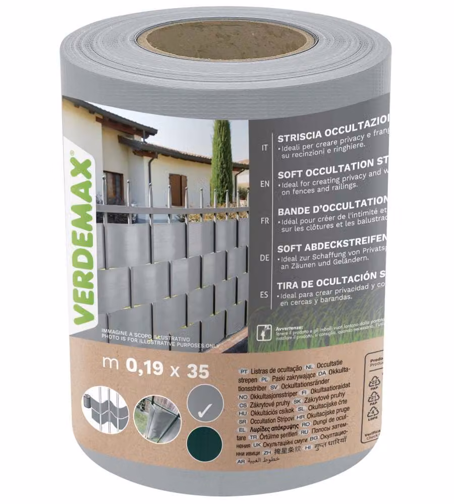 VERDEMAX Striscia Occultazione Soft 0,19x35 m PVC Grigio con Anti UV