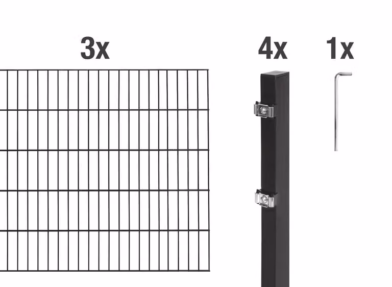 Recinzione a doppia barra Alberts 627829, set completo da 8 elementi, nero opaco, altezza 120 cm, lunghezza 6 m