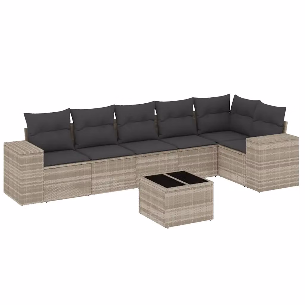 vidaXL Set Divani da Giardino 7pz a Forma di L in Polyrattan con Cuscini Grigio con Tavolino da Caffè e Struttura in Metallo – 2