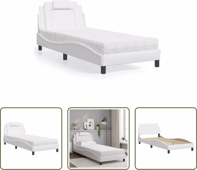 The Living Store Letto con materasso bianco 90x190 cm in ecopelle