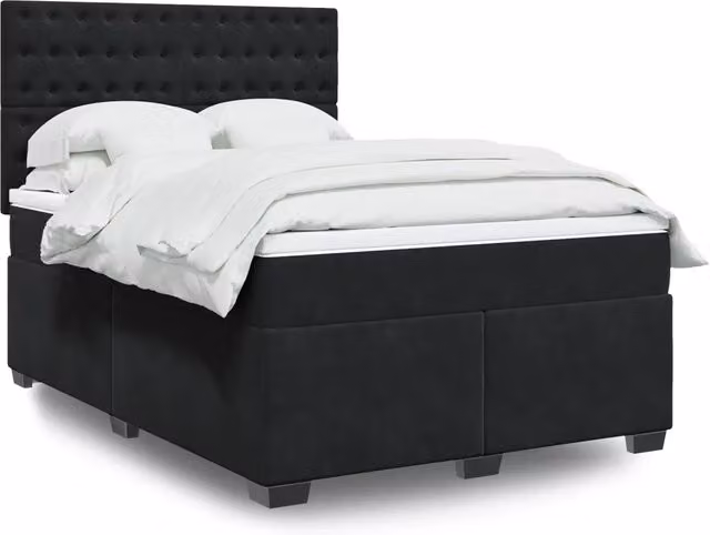 Letto Ibrido vidaXL con Materasso in Velluto Nero e Bianco L/P: 140 x 200 cm