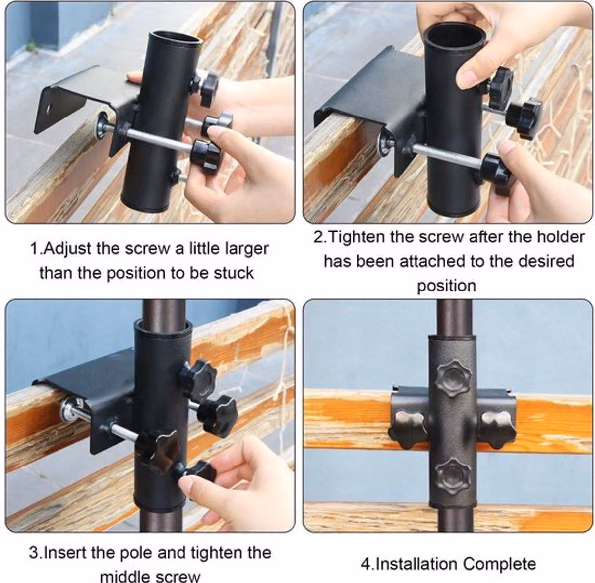 Supporto universale per ombrelloni - Supporto per ombrelloni da balcone - Design compatto - Facile installazione - Adatto per ringhiere quadrate